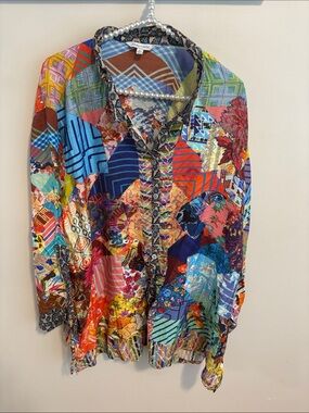 John Mark Multicolor Patchwork Button-Down Shirt size 2x